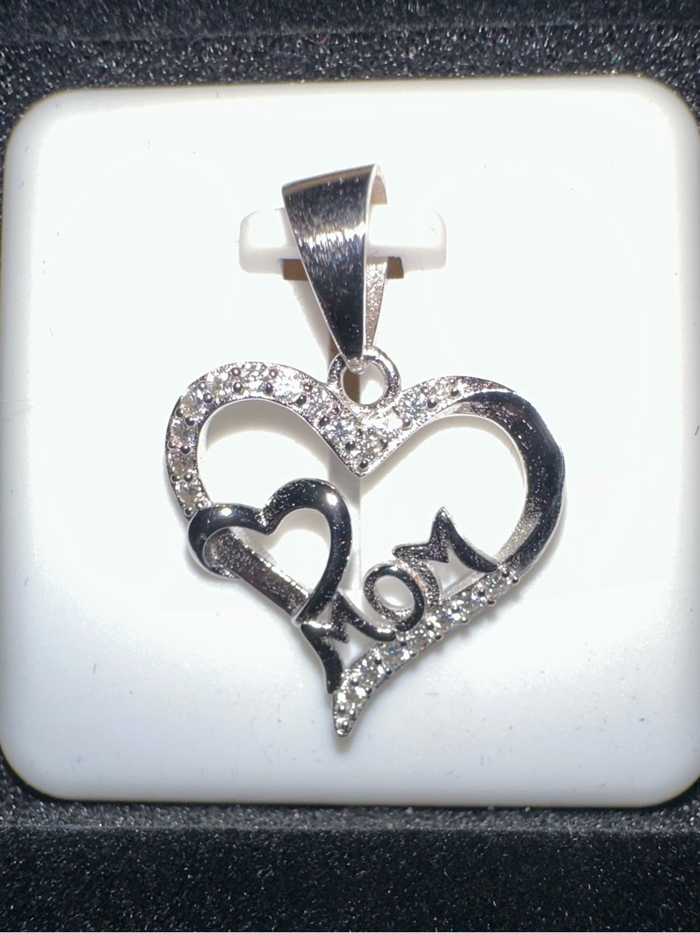 MOTHER’S DAY! .925 Silver Mom Heart Pendant Necklace, real silver .25 Moissanite